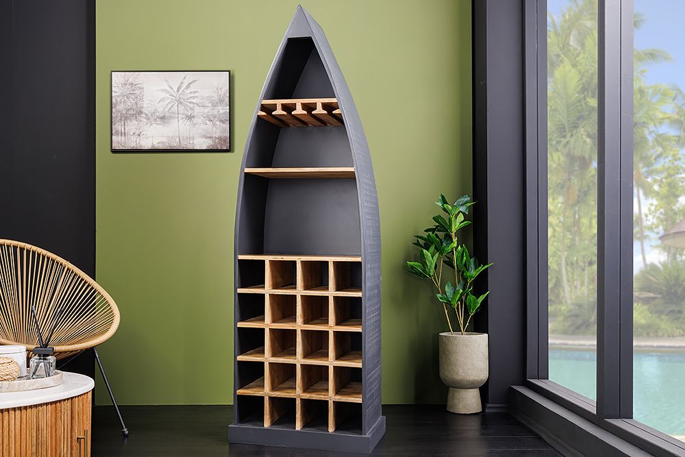 Massivholz Weinregal SEVEN SEAS 180cm anthrazit natur Mango Flaschenregal
