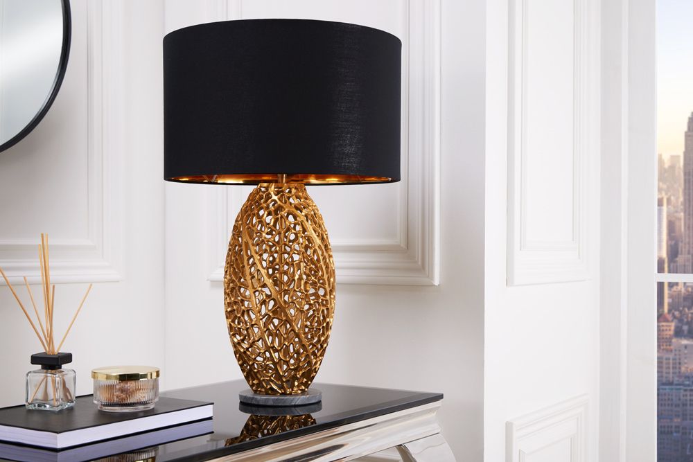 Design Tischlampe ABSTRACT LEAF gold Metall schwarz Marmorfuß handmade