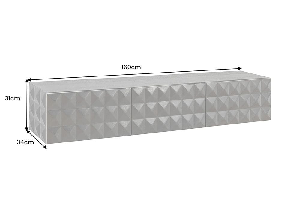 Hängendes TV-Lowboard VULCANO 160cm schwarz Mangoholz massiv