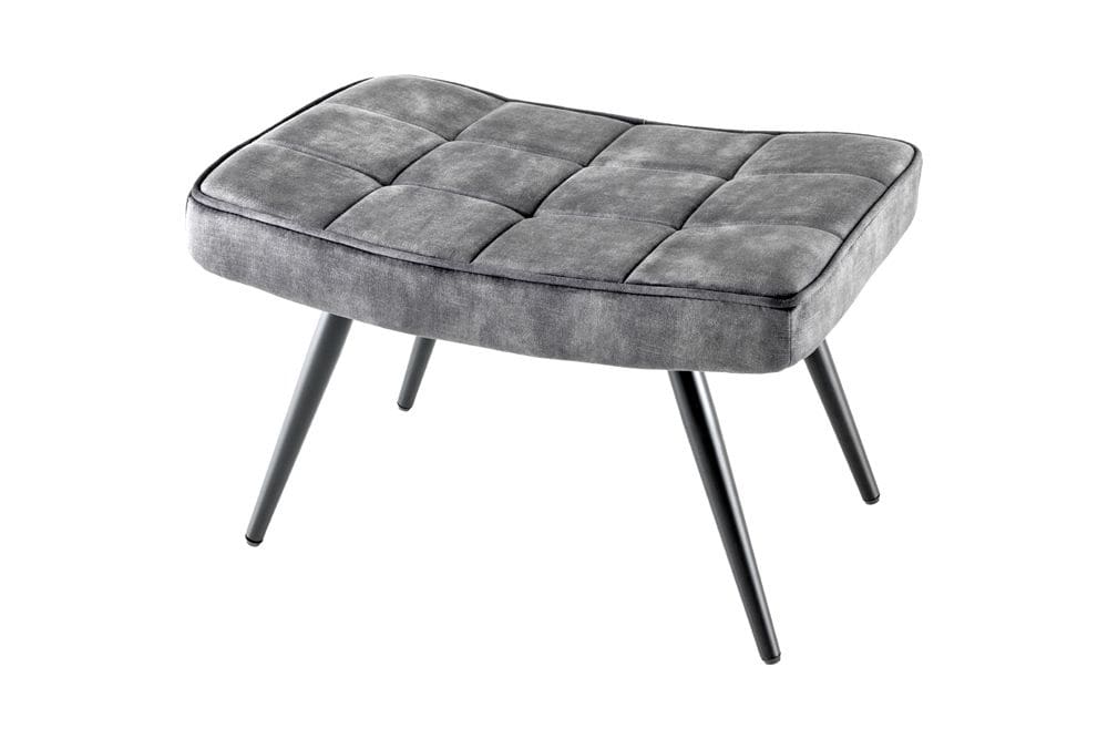 Moderner Hocker SCANDINAVIA grau Samt schwarze Metallbeine Fußhocker
