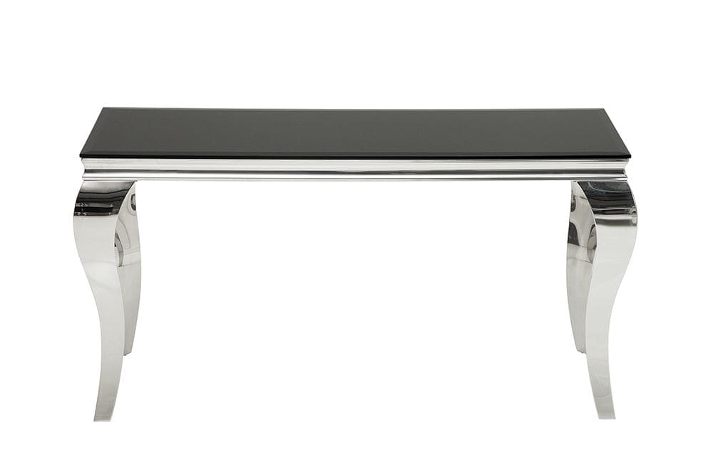 Eleganter Konsolentisch MODERN BAROCK 145cm schwarz Opalglas Edelstahlbeine