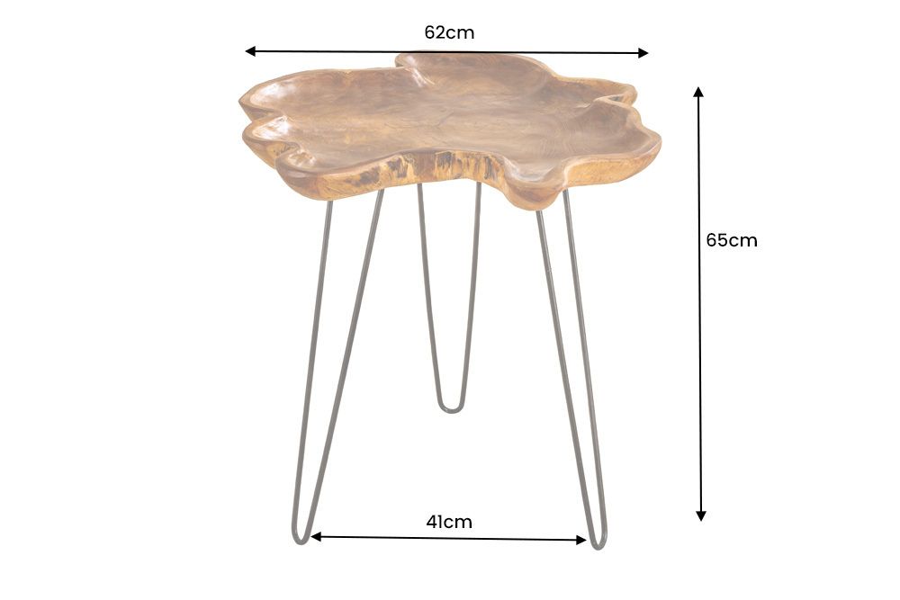 Einzigartiger Beistelltisch WILD 65cm natur Teakholz Hairpin Legs Couchtisch