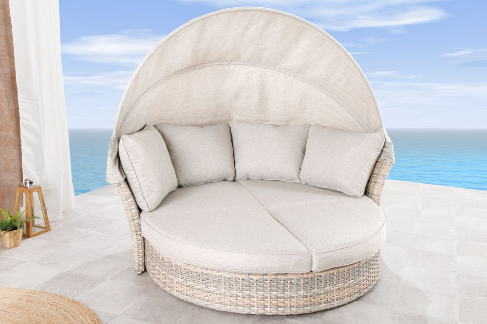 Drehbare Sonneninsel SEATTLE 195cm greige mit Sonnendach inkl. Kissen