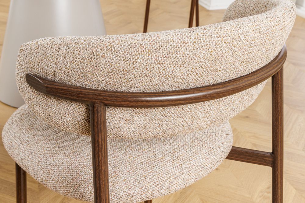 Design Stuhl BELFORT taupe beige Strukturstoff Metallgestell Walnuss