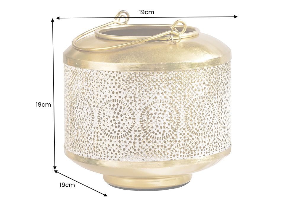 Deko Windlicht ORIENT 20cm gold Metall mit Patina handmade Laterne