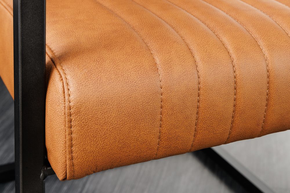 Moderner Freischwinger Stuhl BIG ASTON Echtleder vintage cognac Taschenfederkern Metall