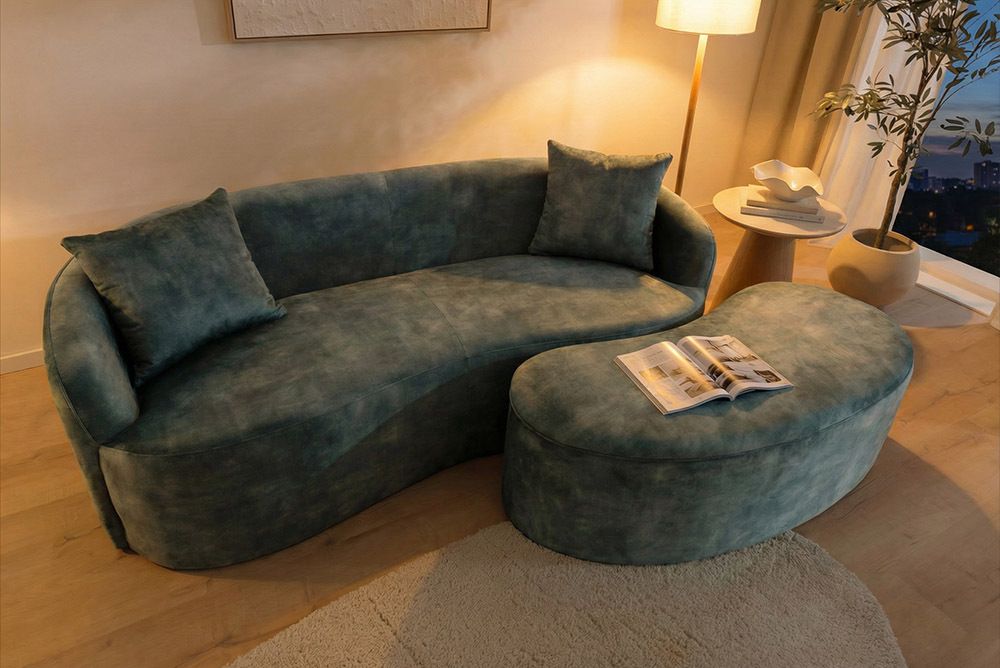 Extravagantes Sofa ELEMENTAL 180cm petrol Samt 2-Sitzer Couch mit Federkern