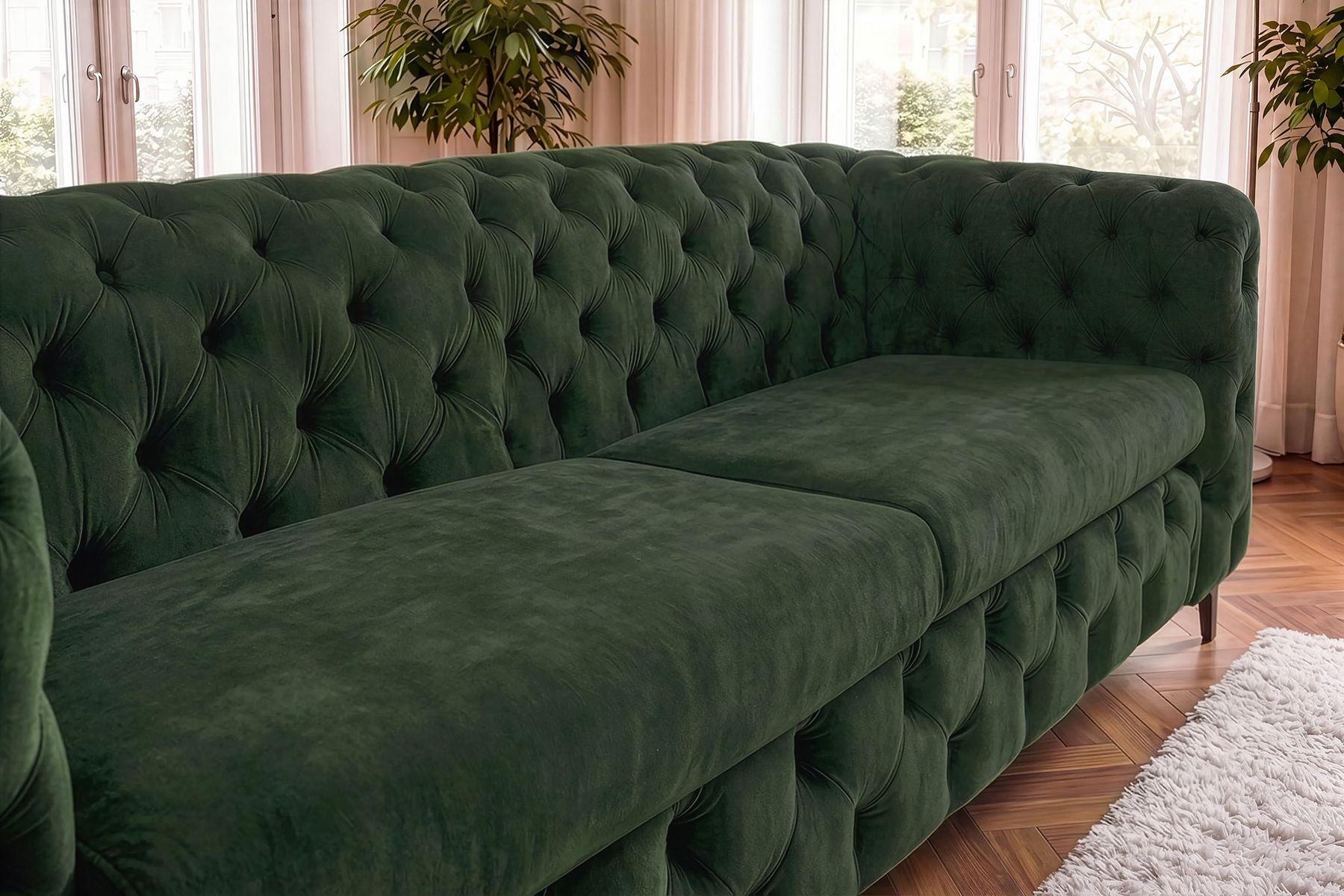 Chesterfield Sofa MODERN BAROCK 235cm grün Samt 3-Sitzer Couch Federkern