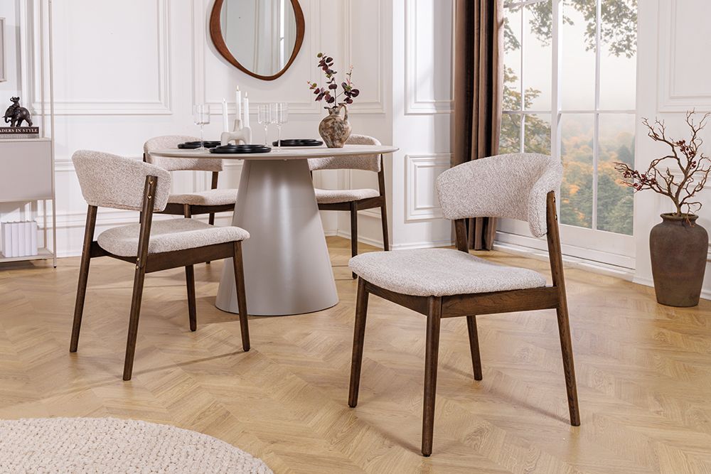 Design Stuhl VALHALLA WOOD braun Eiche smoke Walnuss Massivholz beige Strukturstoff