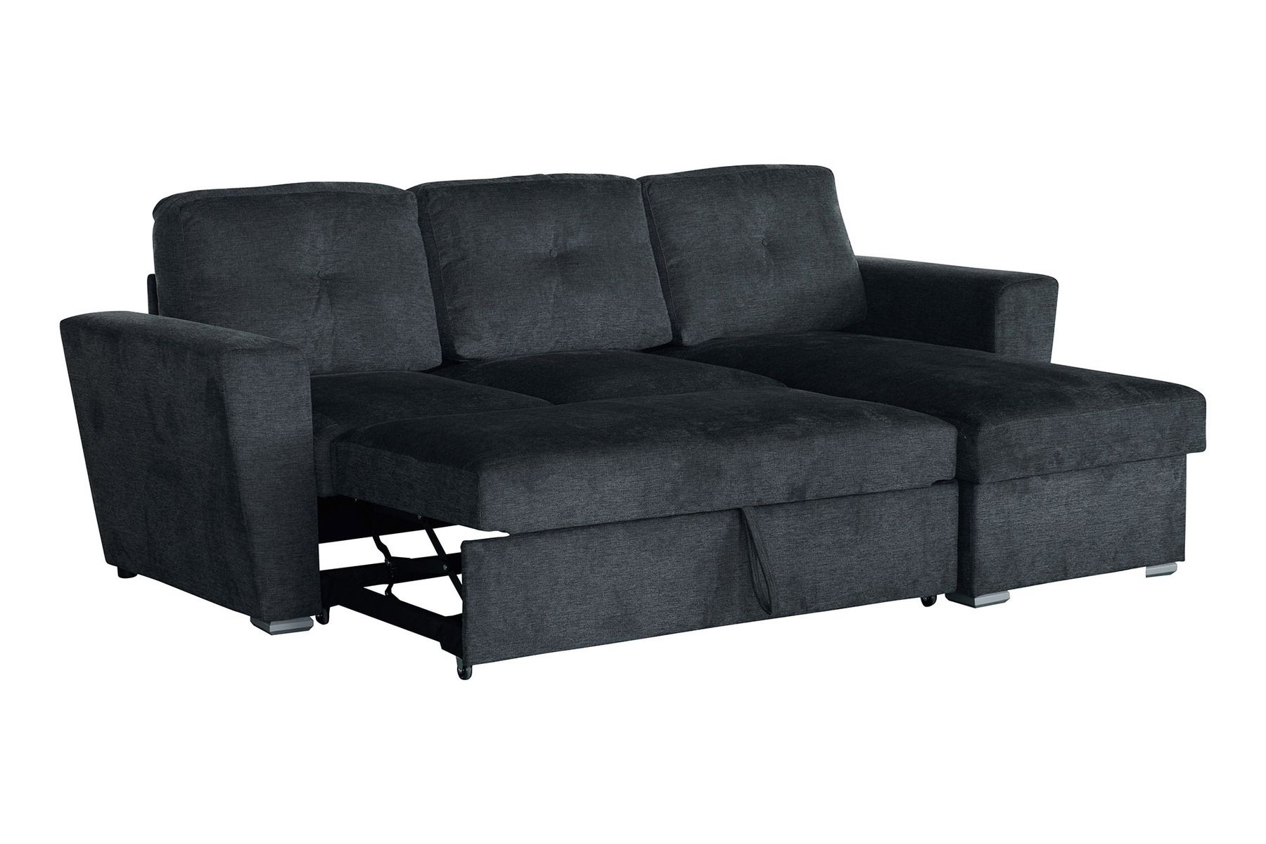Ecksofa mit Schlaffunktion APARTMENT beidseitig aufbaubar grau Strukturstoff inkl. Stauraum