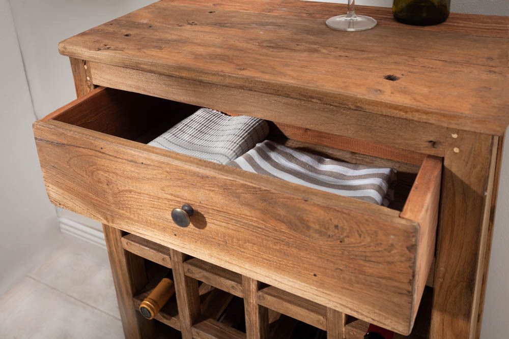 Massives Weinregal HEMINGWAY 56cm recyceltes Massivholz Weinschrank für 16 Flaschen