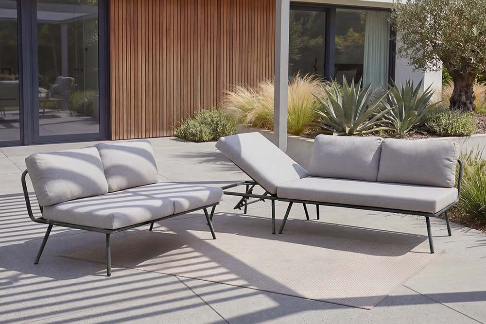 Outdoor Lounge Sitzgruppe MOBILE MODULAR anthrazit hellgrau mit Tisch wetterfest