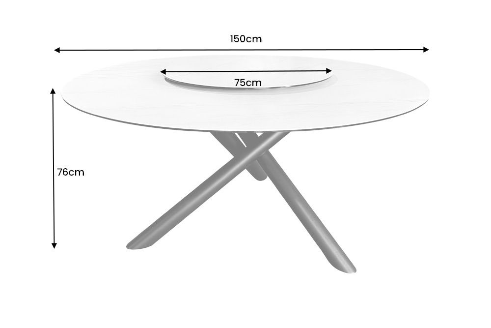 Runder Esstisch SPIN 150cm weiß mit 360° drehbarer Servierplatte Marmor Keramik schwarz