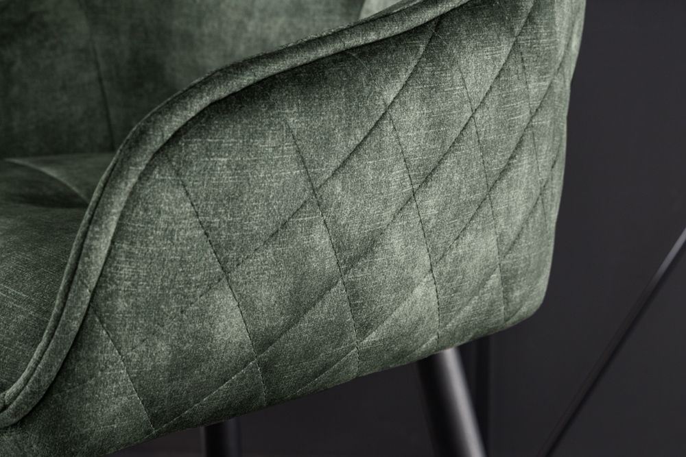 Design Barhocker EUPHORIA dunkelgrün Samt schwarze Metallbeine Barstuhl mit Lehne