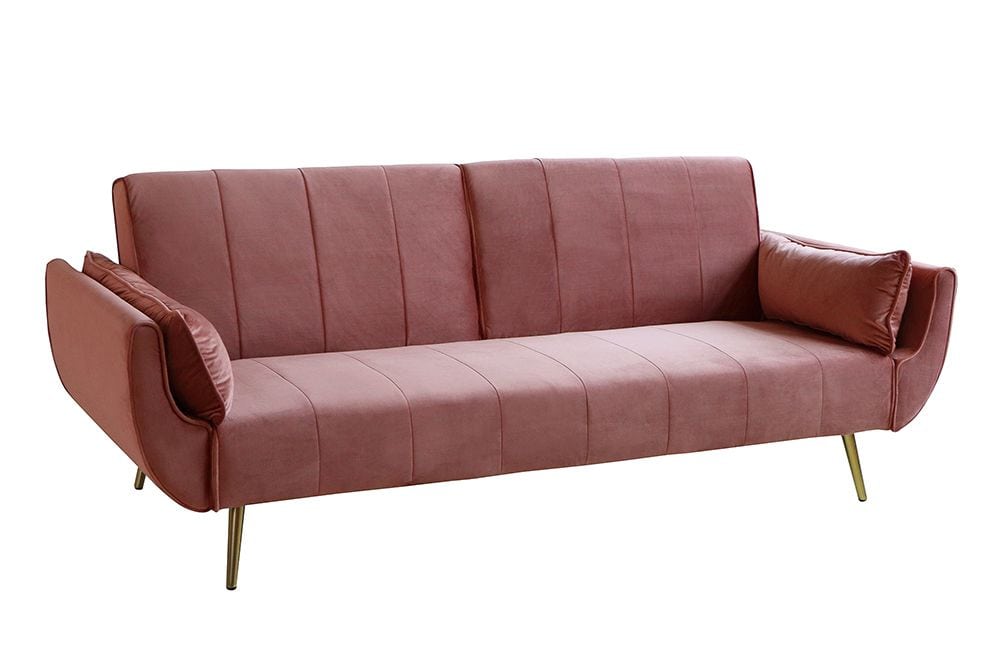 Retro Schlafsofa DIVANI 220cm altrosa Samt goldene Metallfüße 3-Sitzer mit Bettfunktion