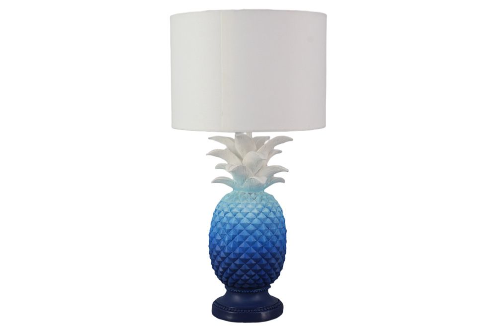 Handgefertigte Tischlampe PINEAPPLE 50cm blau weiß Ananas-Design mit Stoffschirm