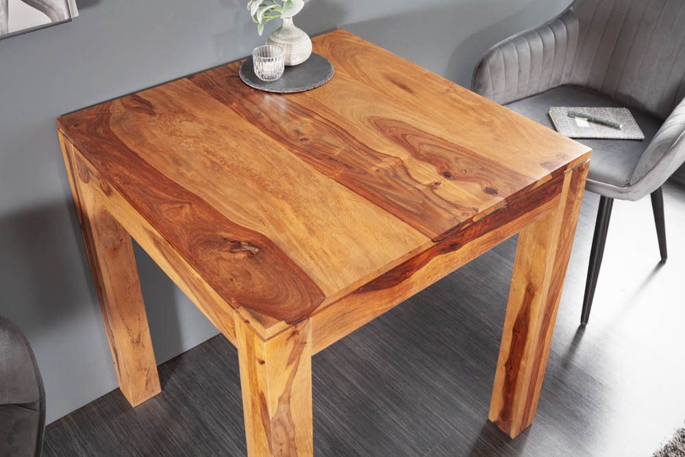 Massivholz Esstisch PURE 70cm braun Sheesham stone finish Bistrotisch quadratisch