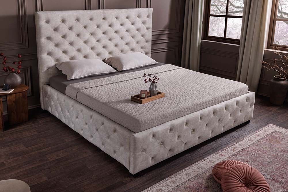 Design Boxbett PARIS 160x200cm champagner beige Samt mit Stauraum und Lattenrost