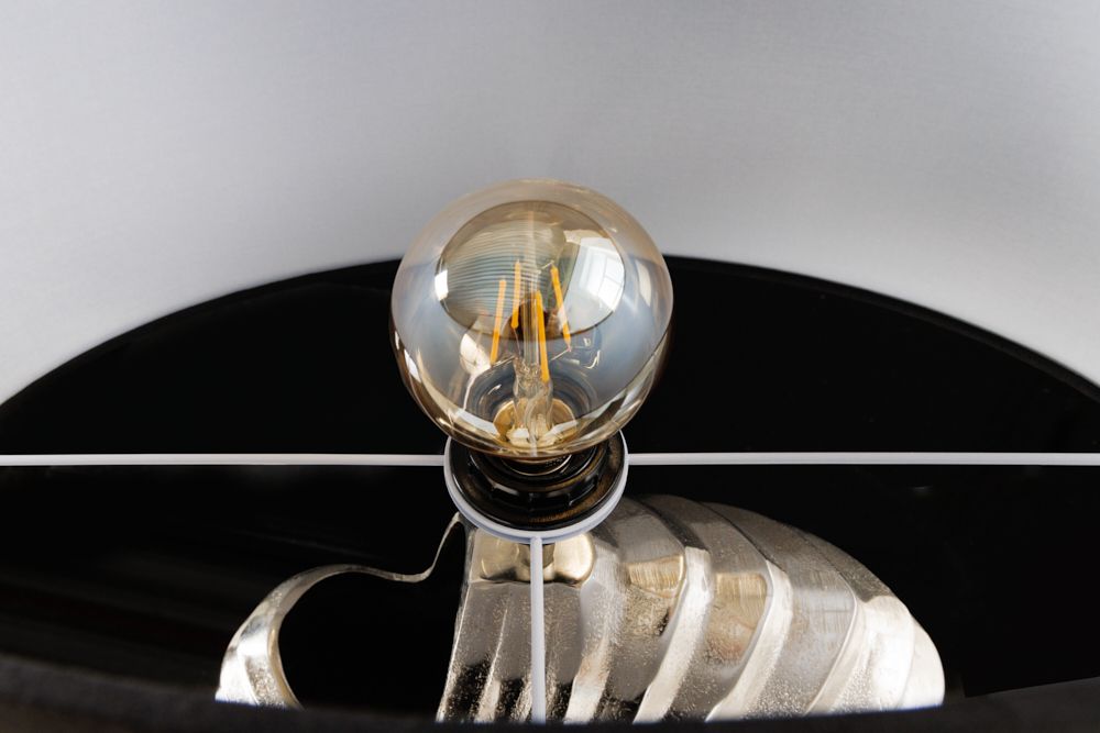 Design Tischlampe SHELL 60cm silber schwarz Metall Stoffschirm maritim