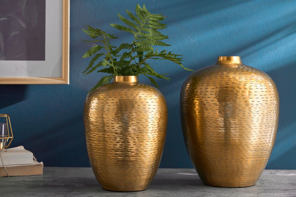 Elegantes Vasen 2er Set ORIENTAL 32cm gold im Rice Hammerschlag Design
