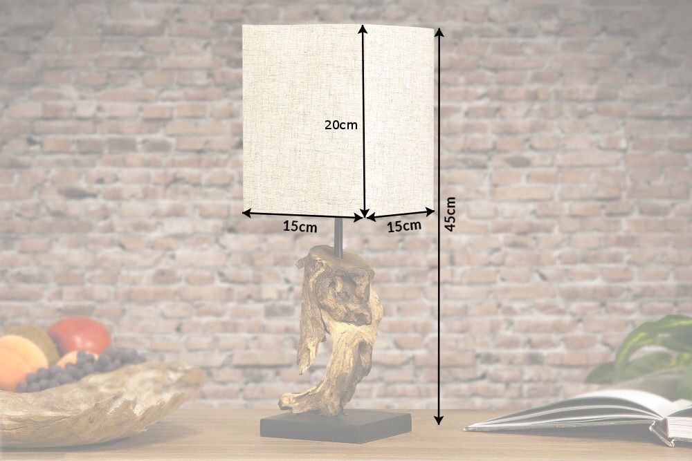 Handgearbeitete Treibholz Tischlampe HYPNOTIC 45cm beige mit Leinenschirm
