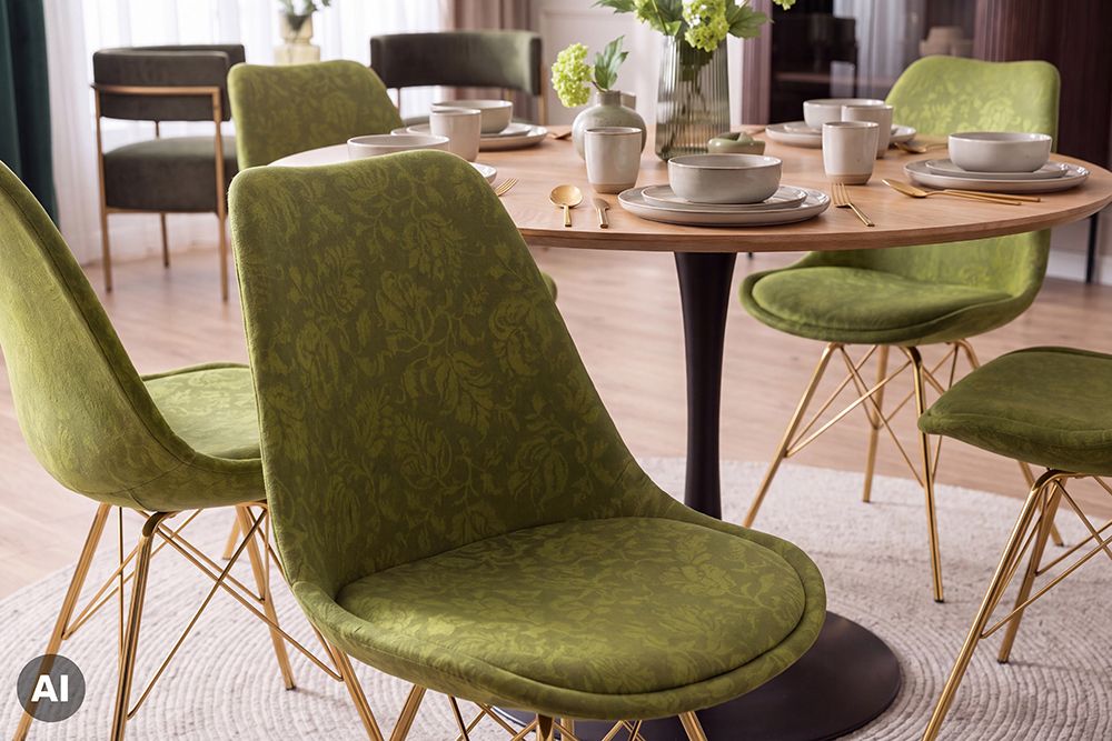 Design Stuhl SCANDINAVIA MEISTERSTÜCK grün Chenille gold Metall