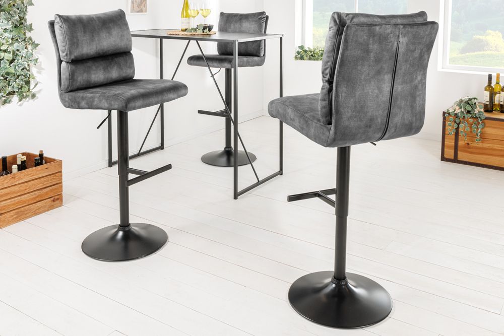 Höhenverstellbarer Barhocker COMFORT dunkelgrau Samt drehbar mit Lehne Metall schwarz