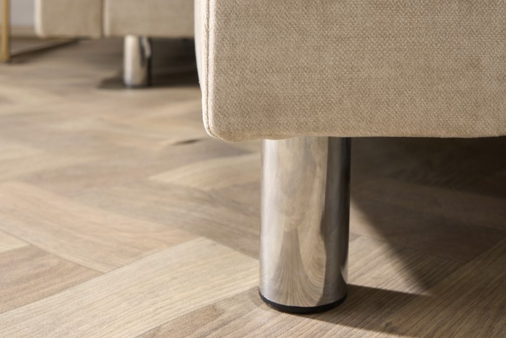XXL Wohnlandschaft KENT 305cm champagner beige Vogue Velours Samt Federkern mit Hocker