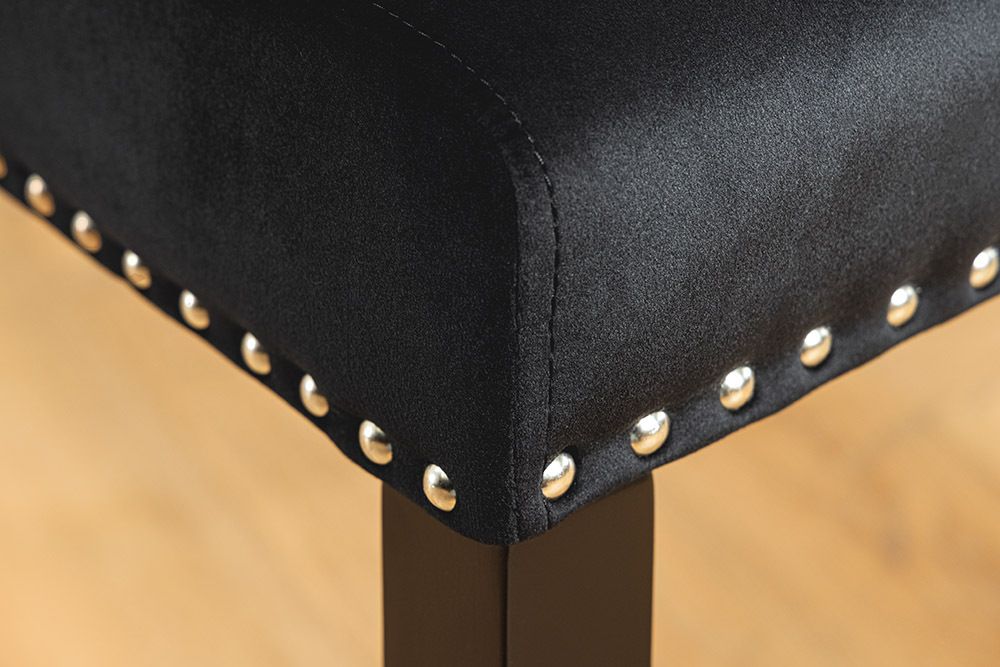 Chesterfield Stuhl CASTLE schwarz Samt Gummiholz Ziernieten