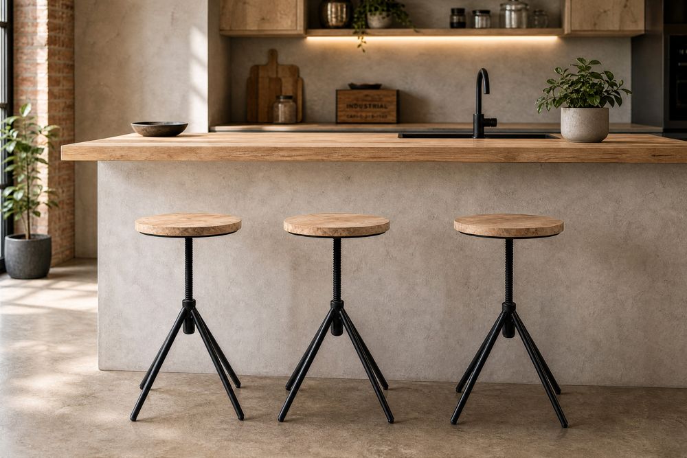 Höhenverstellbarer Hocker FACTORY 60cm natur Mangoholz Metall Sitzhocker