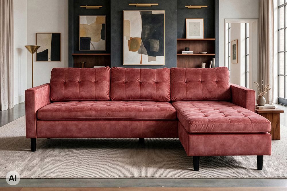 Ecksofa STOCKHOLM 220cm altrosa Samtstoff Federkern 3-Sitzer-Sofa
