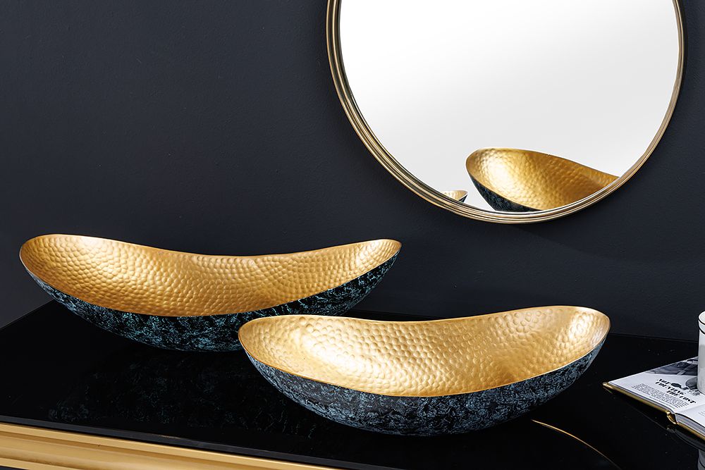 Handgerfertigtes 2er Set Deko Schalen ABSTRACT ORIENT 55cm gold Metall Patina