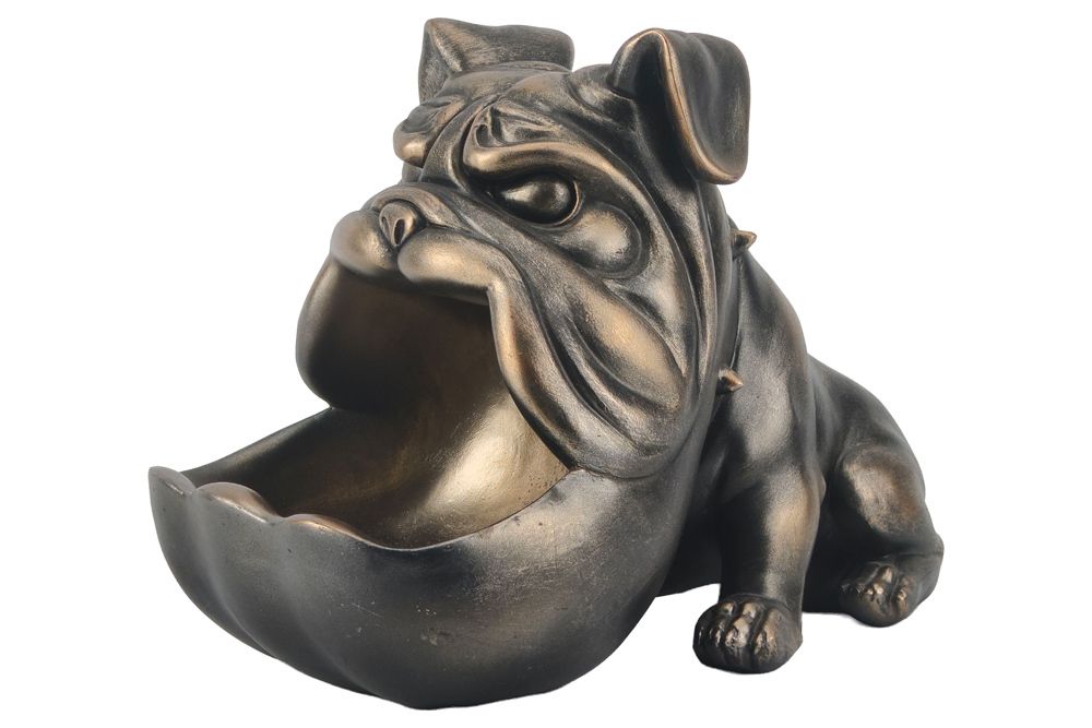 Deko-Figur BULLDOG 30cm bronze mit Ablagefach handmade