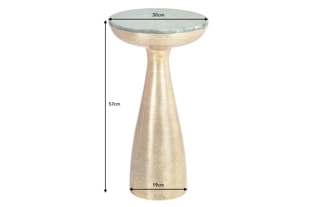 Handgearbeiteter Beistelltisch ELEMENTS 55cm gold grün Marmor rund