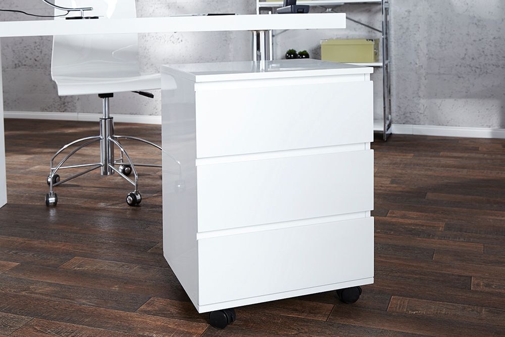 Moderner Rollcontainer BIG DEAL 45cm weiß Hochglanz 3 Schubladen