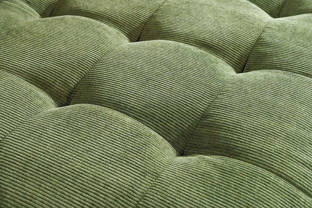 Retro Ecksofa STOCKHOLM 220cm grün Cordstoff Federkern 3-Sitzer