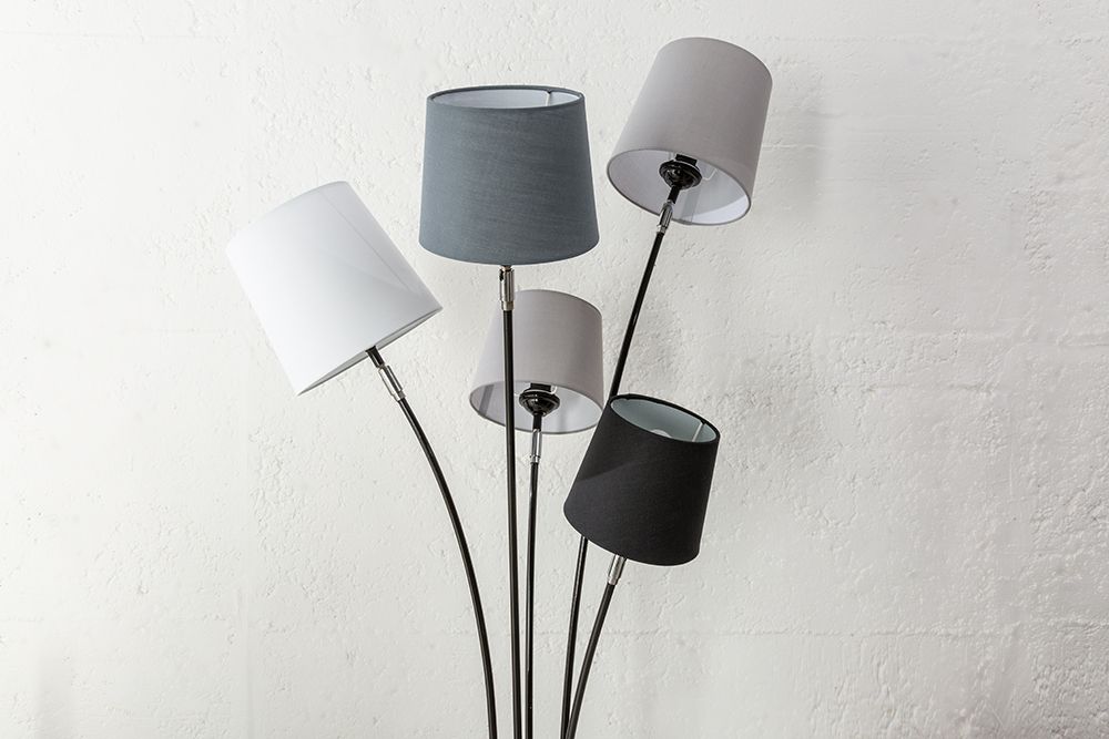 Design Stehlampe LEVELS 176cm schwarz grau mit 5 Leinenschirmen