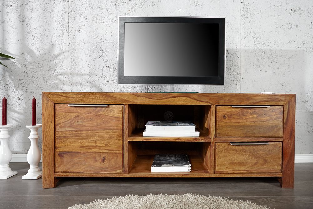 Massives TV-Board PURE 135cm braun Sheesham stone finish Lowboard Palisander