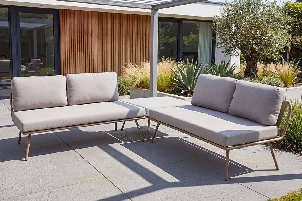 Outdoor Lounge Sitzgruppe MOBILE MODULAR greige mit Tisch wetterfest