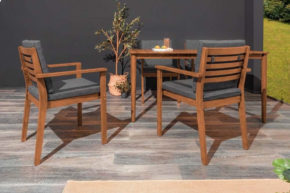 Outdoor Gartenstuhl KOPENHAGEN anthrazit braun Akazie honey finish inkl. Kissen stapelbar