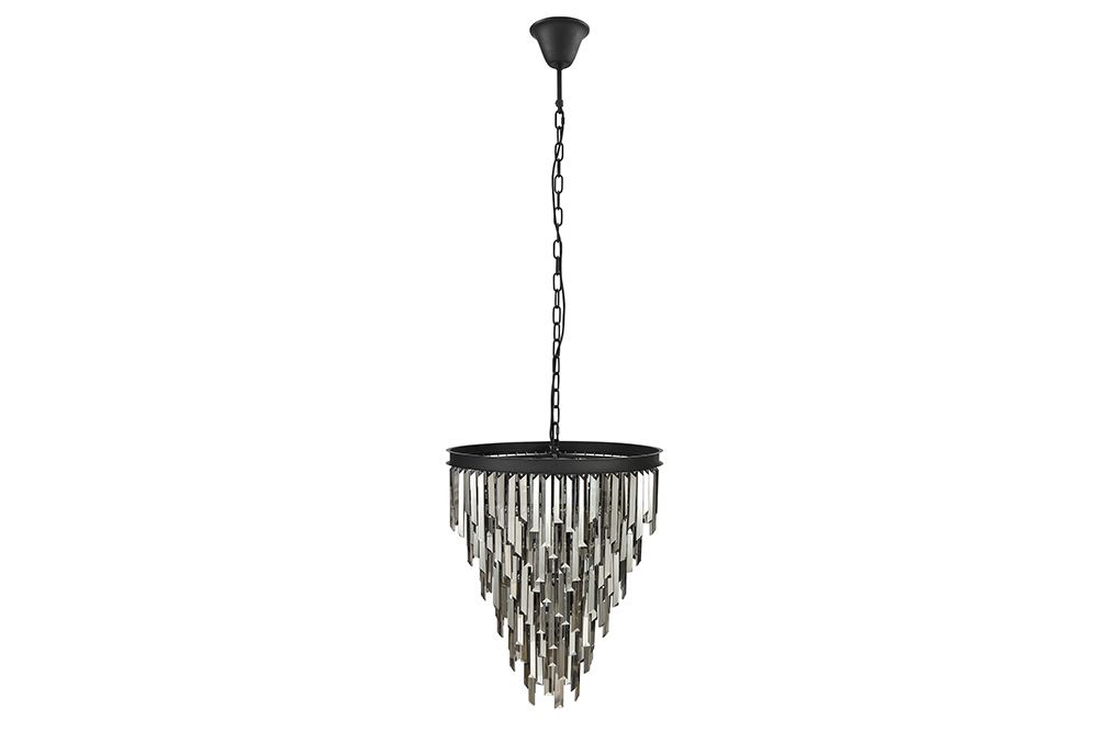 Luxus Kronleuchter KRISTALL 50cm grau mit Glasprismen schwarz Eisen Hängelampe