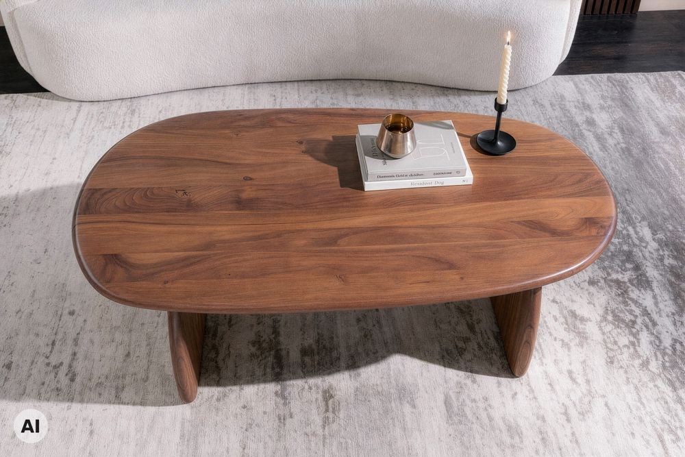 Design Couchtisch SCULPTURA 110cm braun Akazienholz organische Form
