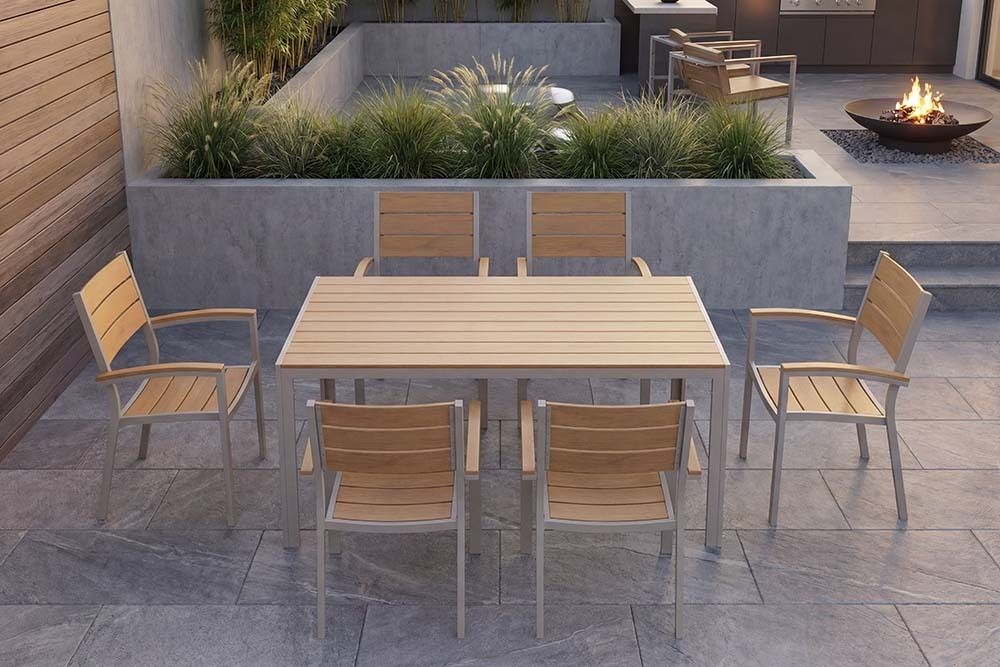 Moderner Gartentisch DESIGNO 150cm natur greige Aluminium wetterfest Outdoor