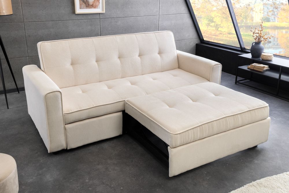 Ausziehbares Schlafsofa SMART 180cm beige Cord 2-Sitzer Couch mit Nosagfederung