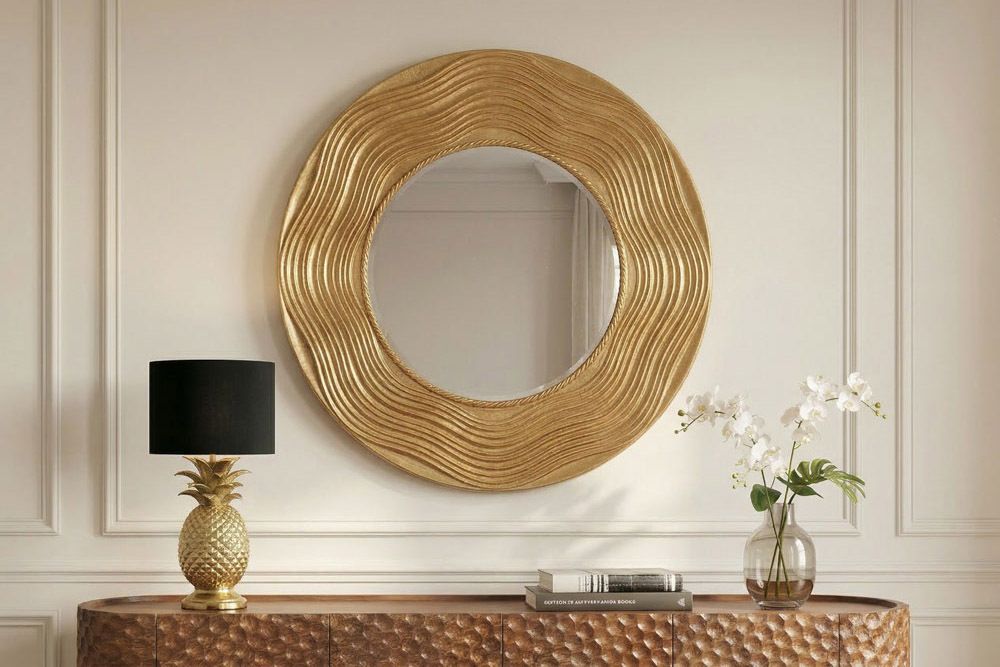Eleganter Wandspiegel CIRCLE 100cm gold rund mit verziertem Rahmen