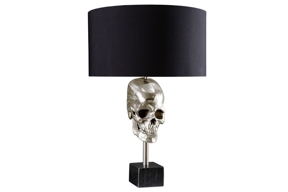 Extravagante Tischlampe SKULL 56cm schwarz silber Metall Totenkopf Skulptur Leuchte