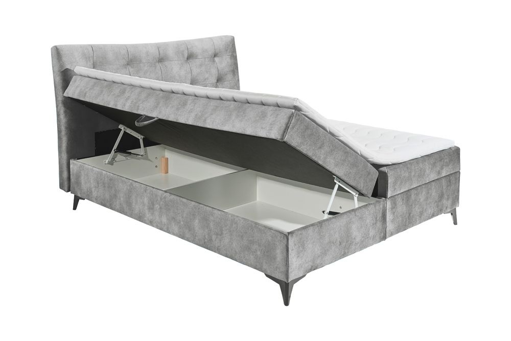 Design Boxbett DECADENCIA 180x200cm silbergrau Samt mit Stauraum Matratze Topper