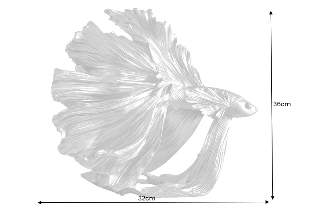 Design Deko Figur Kampffisch CROWNTAIL 35cm silber Betta Fisch Skulptur