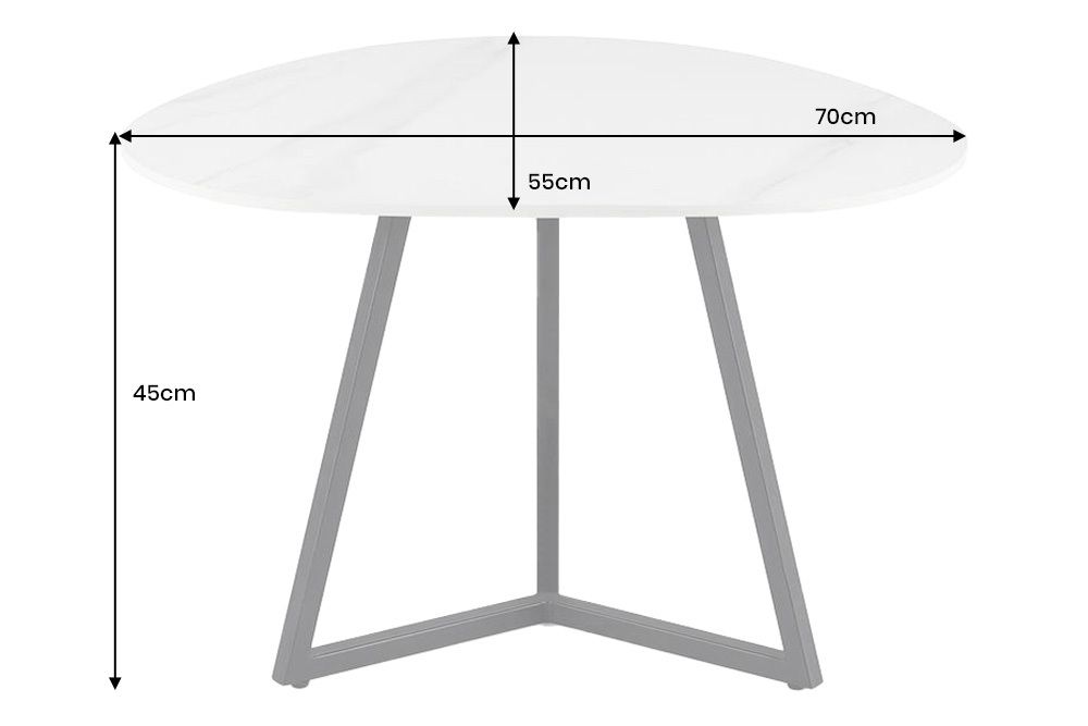 Design Couchtisch MARVELOUS 70cm weiß Marmor Keramik schwarzes Metall