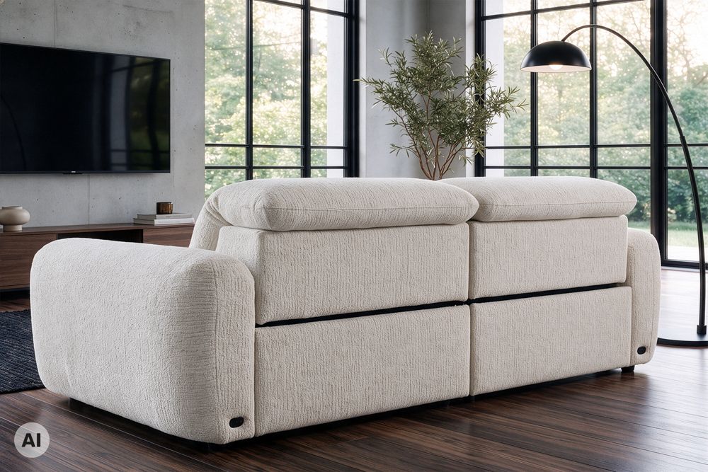 3er Sofa MILANO 220cm beige Bouclé Tweed Soft elektrisch verstellbare Fuß und Kopfstütze